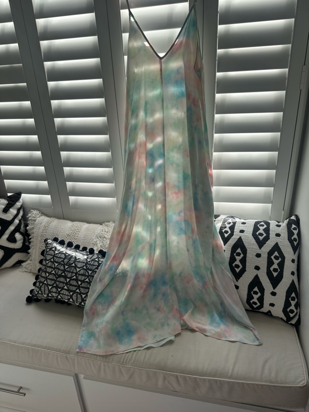 Silky Tie-Dye Maxi Slip Dress in Pastel Multi